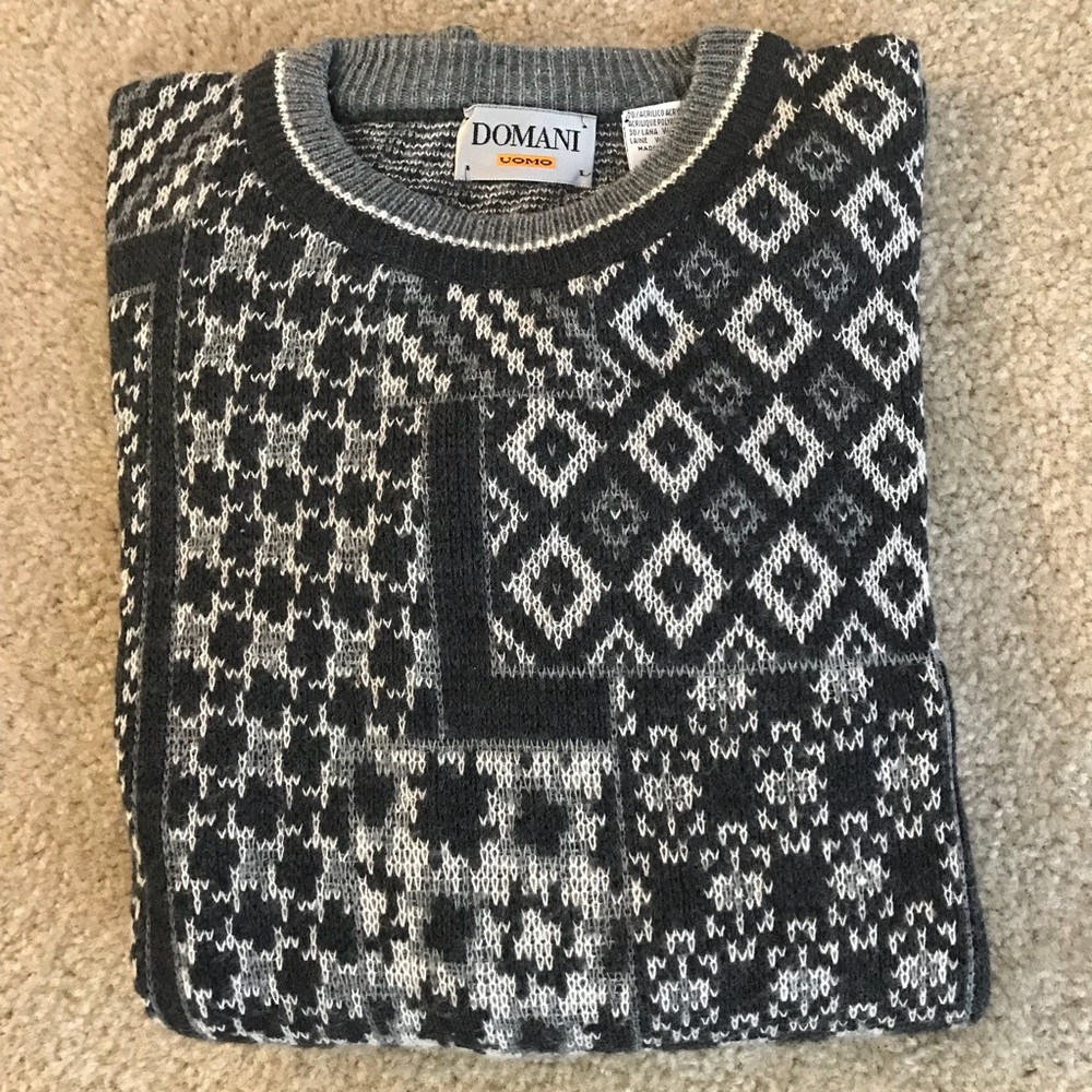 Domain - Wool Blend Sweater, Size LG, Gray/White